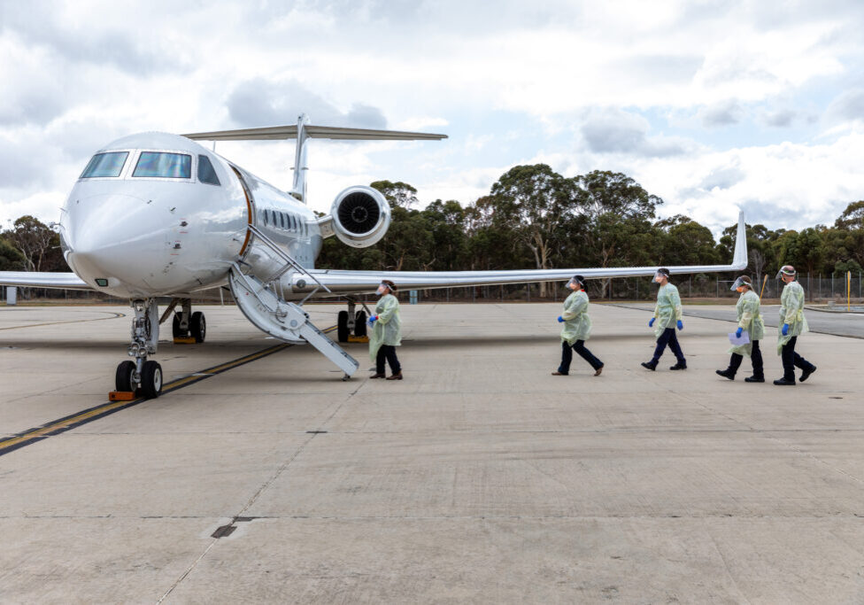 Members from the Australian Medical Assistance Team greet Australian and New Zealand passengers from cruise ship MV Hondius after landing at RAAF Base Pearce in Western Australia. *** Local Caption *** On 15 May 2026 Defence supported Whole of Australian Government efforts to repatriate Australian and New Zealand citizens and an Australian permanent resident who were passengers on the cruise ship MV Hondius after an outbreak of hantavirus onboard. Defence facilitated their arrival via charter aircraft at RAAF Pearce and transfer to a Western Australian quarantine facility under the care of health authorities. Defence assisted under Australian Government Crisis Management Framework provisions for the repatriation of Australian citizens and approved foreign nationals.